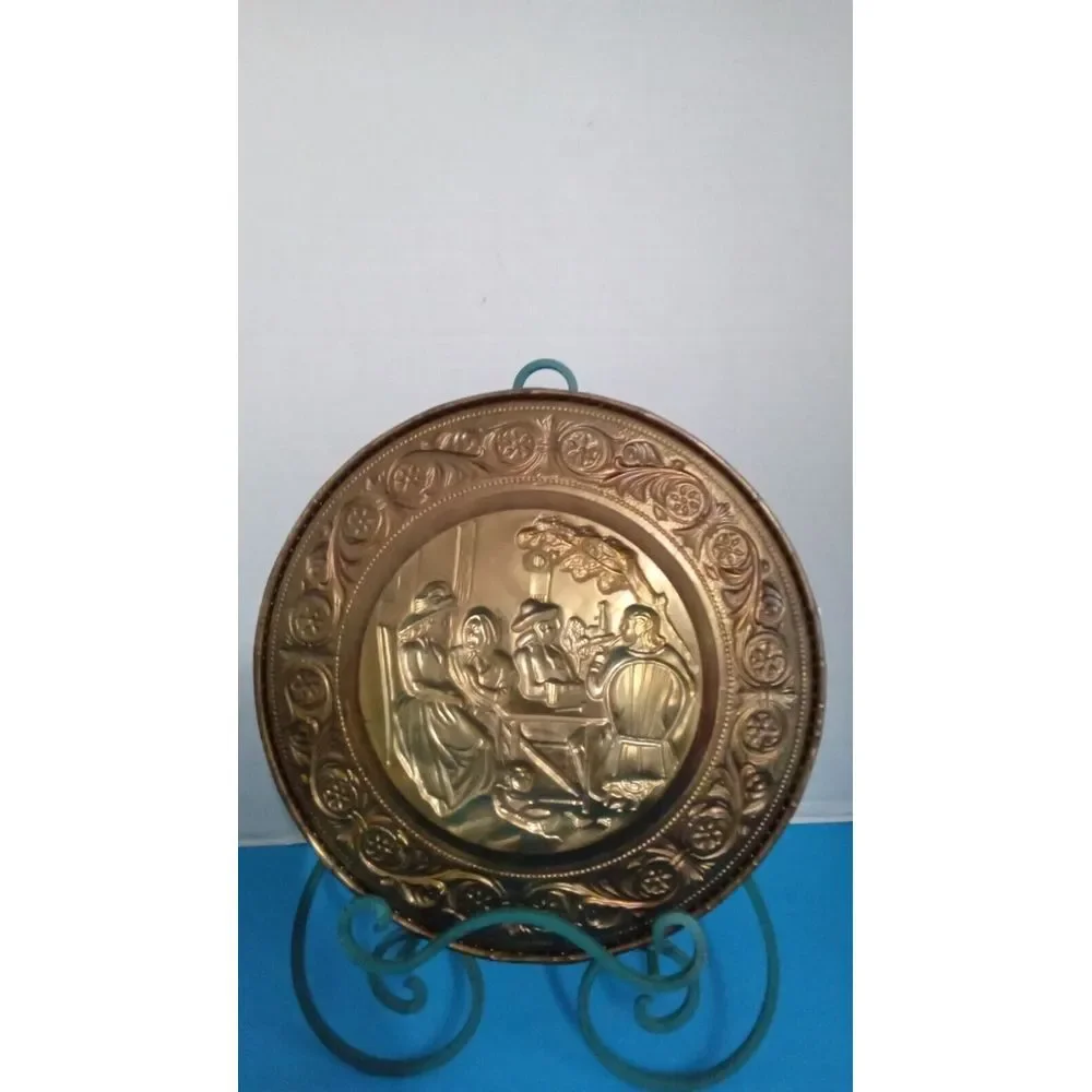 Vintage Brass Decorative Wall‎ Plates Made in England Pair 8